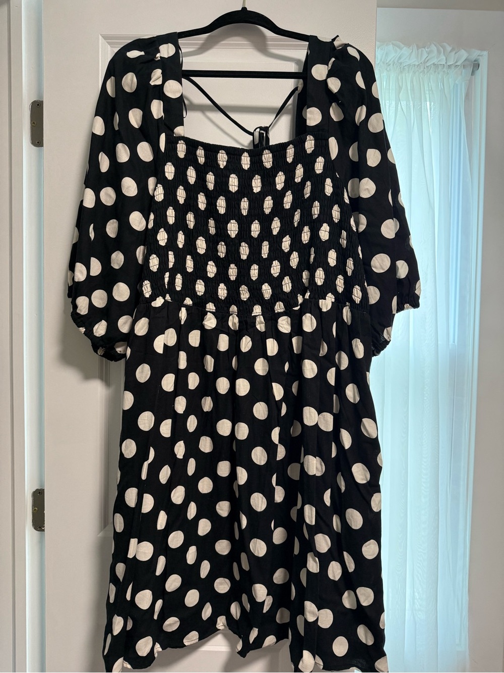 Ava & Viv Black and White Polka Dot Smocked Dress